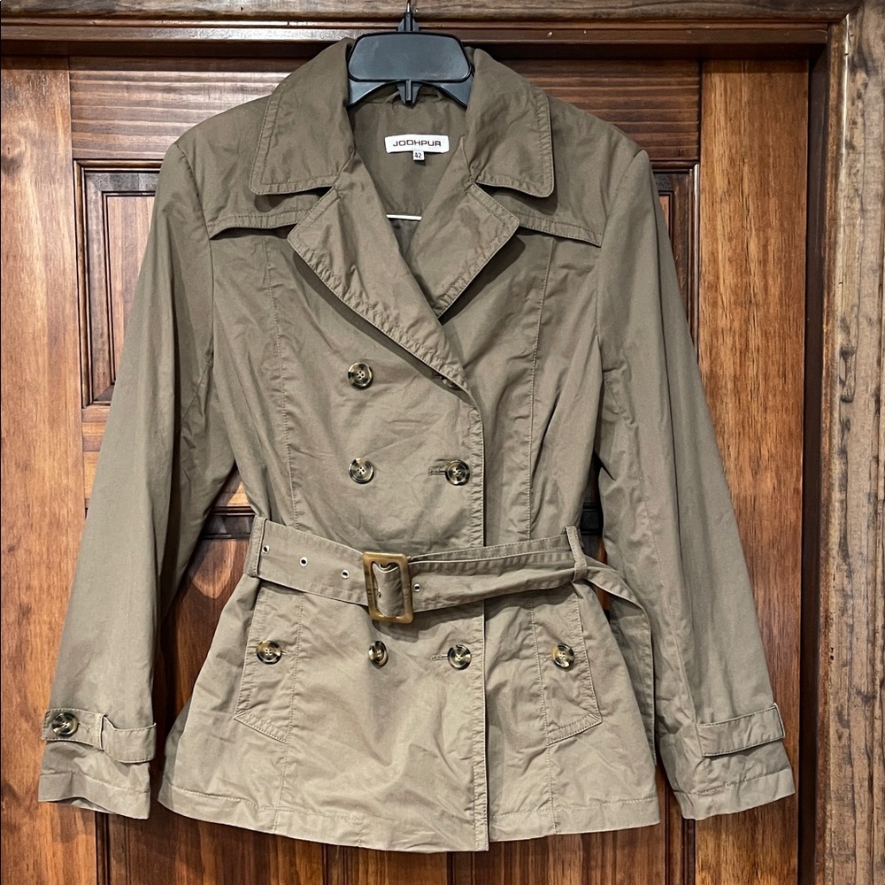 Jodhpur Women's olive Double-Breasted Trench Coat Short version size Small